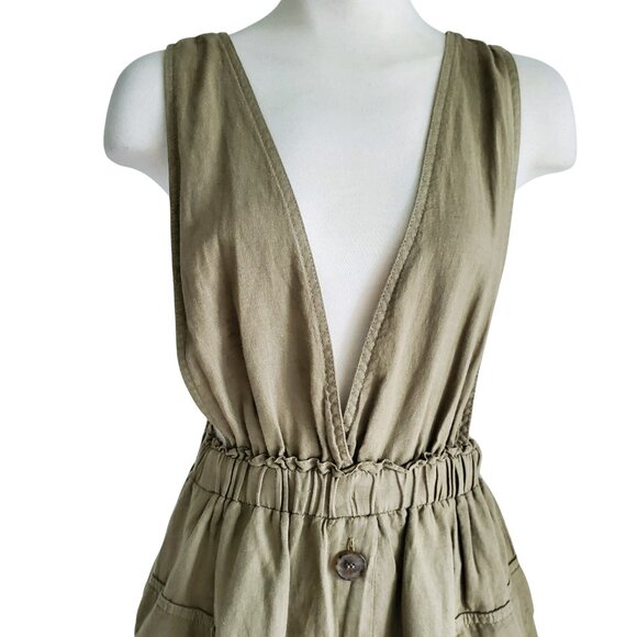 ZARA Rustic Pinafore Dress Overall Jumper Linen Blend Light Olive Green Size S - Picture 4 of 16
